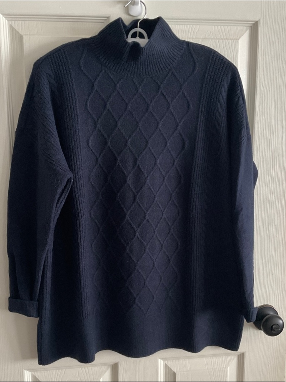 LOFT Navy Cable-Pattern Mock Turtleneck Sweater